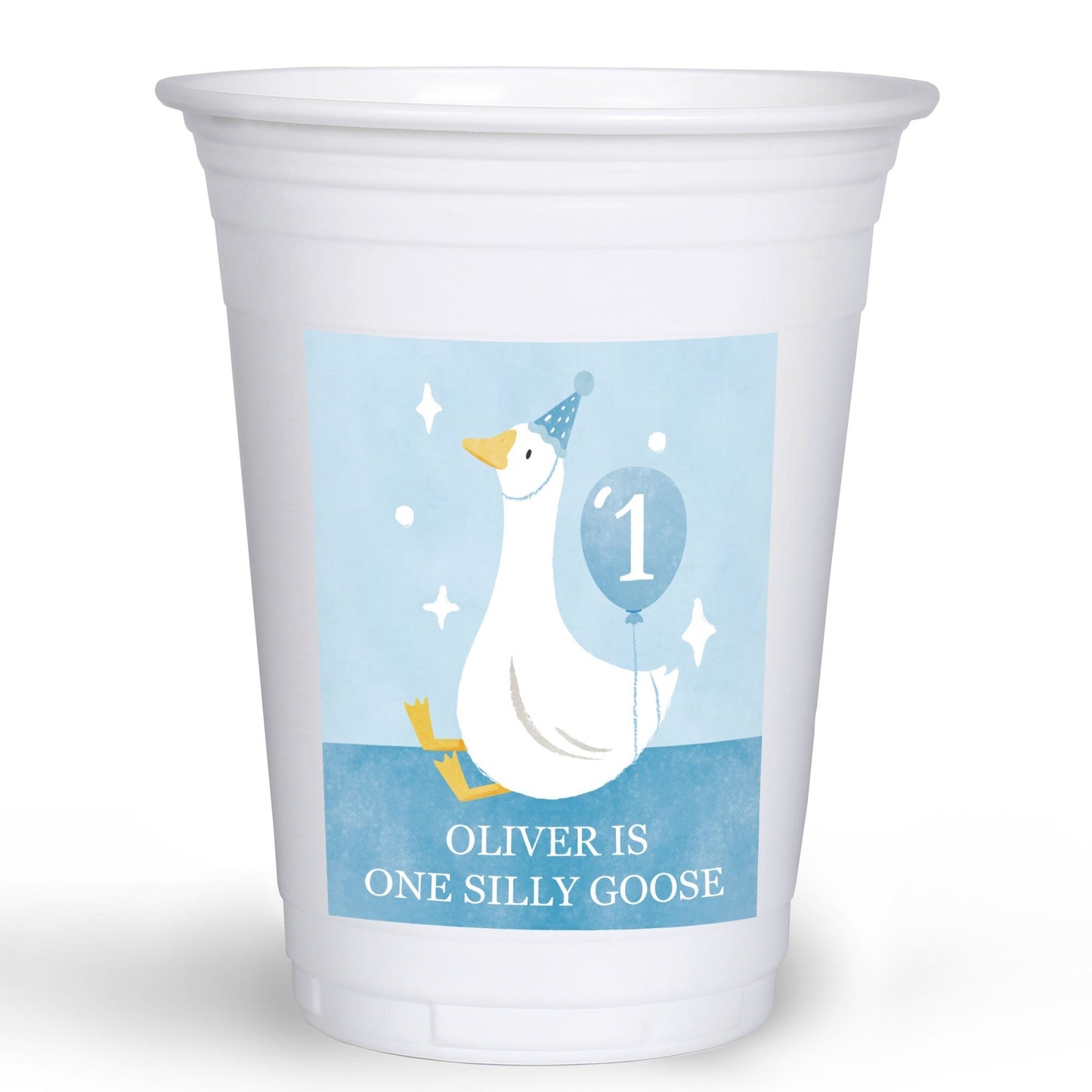 Custom Text Party Cups - One Silly Goose Blue - 16 Ct