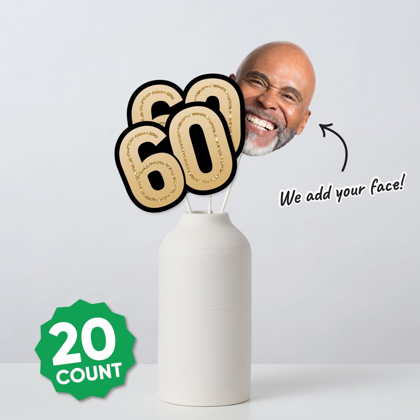 Custom Photo 60th Birthday Face Cutout Essentials - 20 Ct