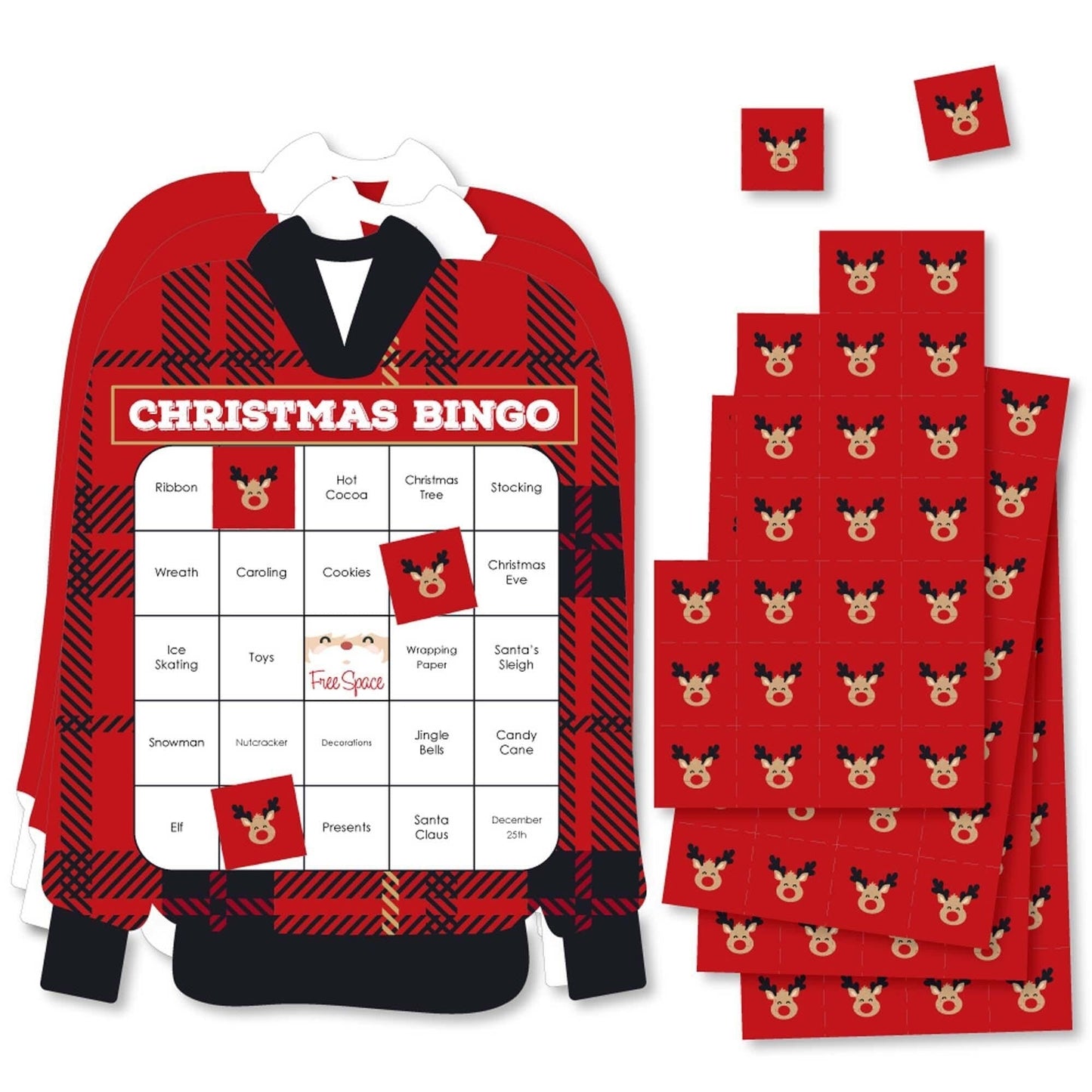 Jolly Santa Claus - Bingo Cards and Markers - Christmas Party Shaped Bingo Game - Set of 18
