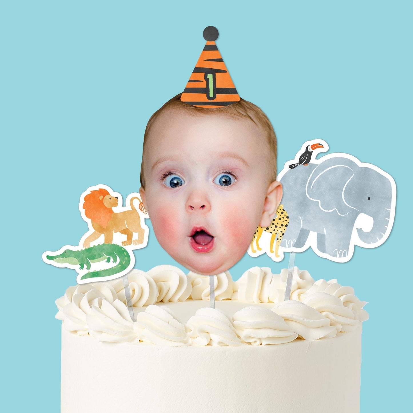 Custom Photo Safari Animals Cake Topper - 3 Pc