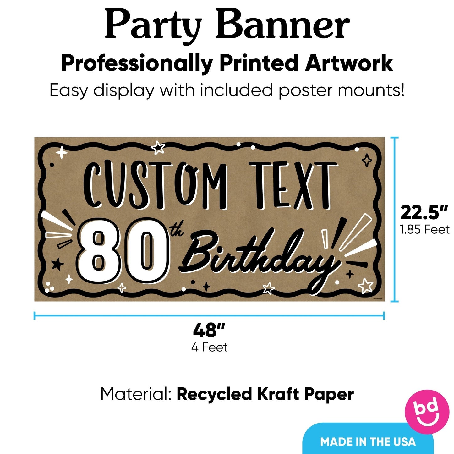 Custom Text 80th Birthday Kraft Banner