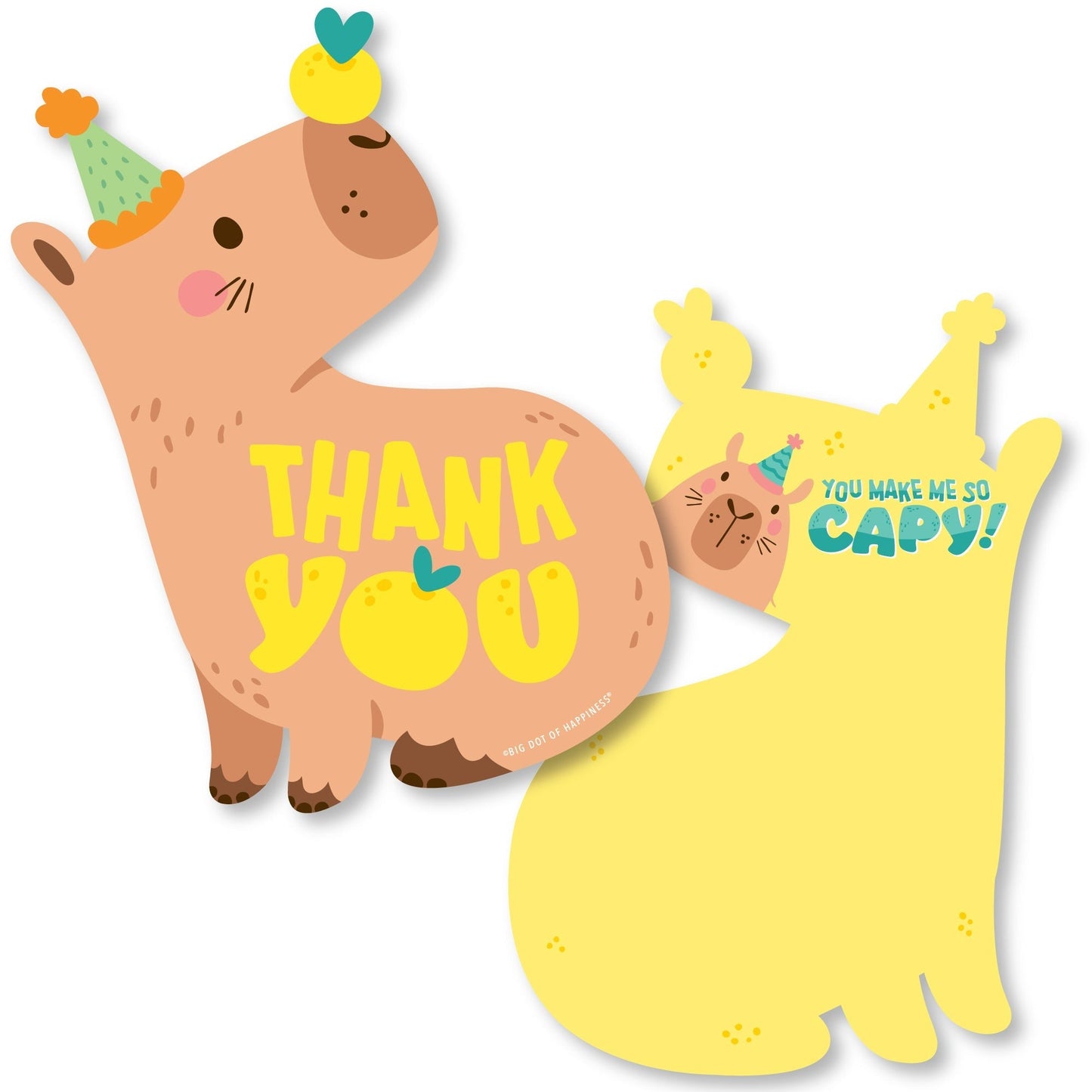Capy Birthday - Shaped Thank You Cards - Capybara Party Thank You Note Cards with Envelopes - Set of 12