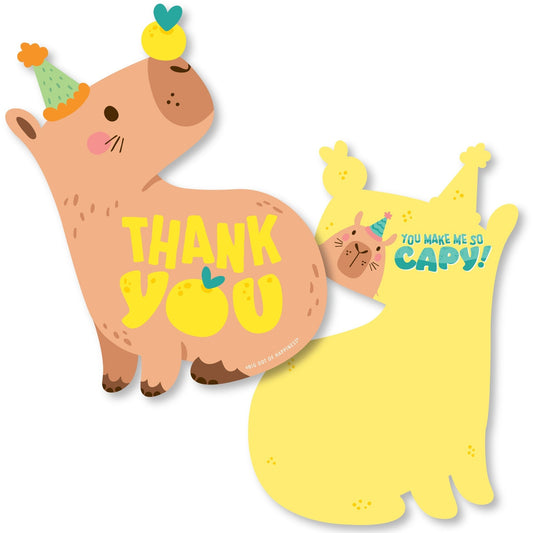 Capy Birthday - Shaped Thank You Cards - Capybara Party Thank You Note Cards with Envelopes - Set of 12