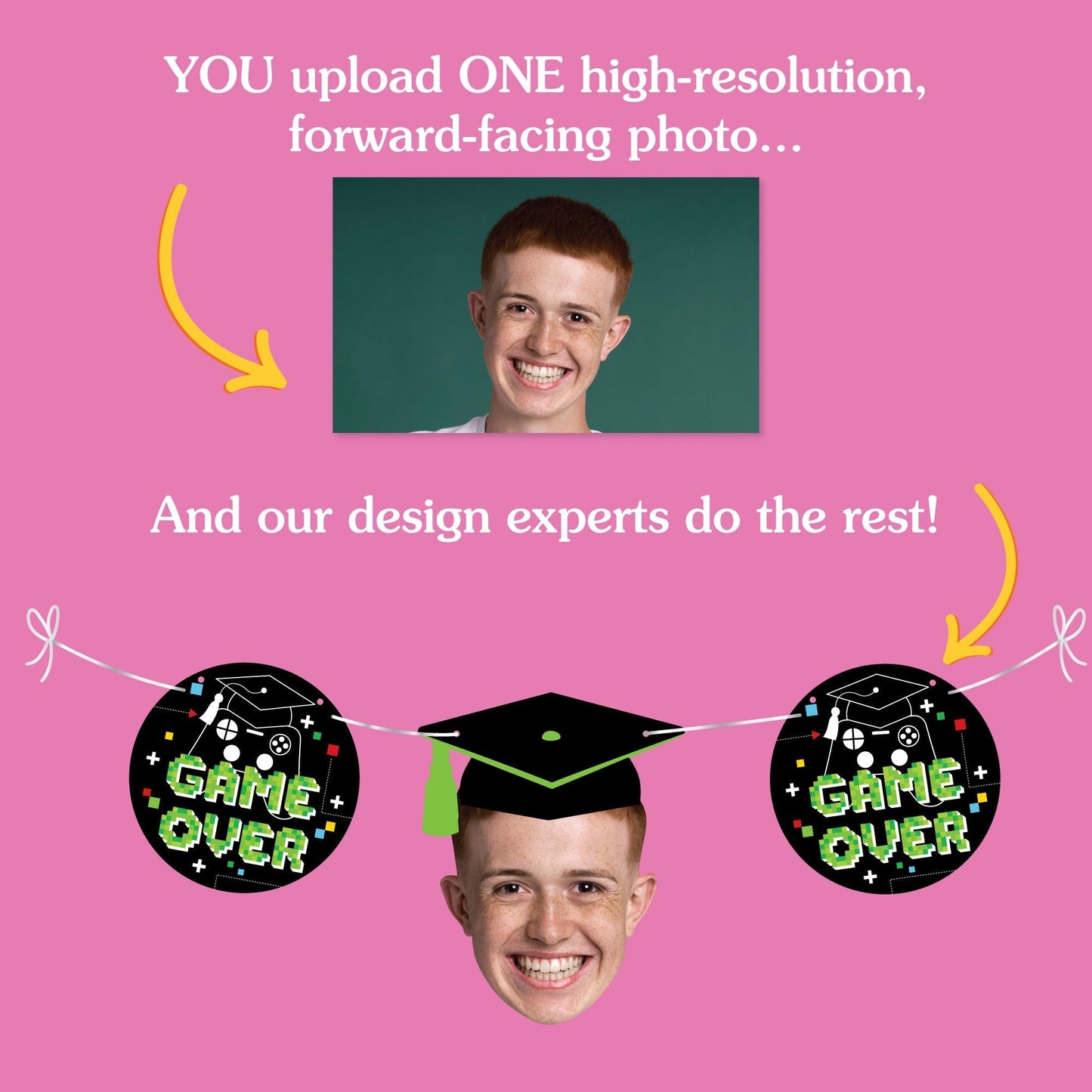 Custom Face Video Game Graduation Garland Banner