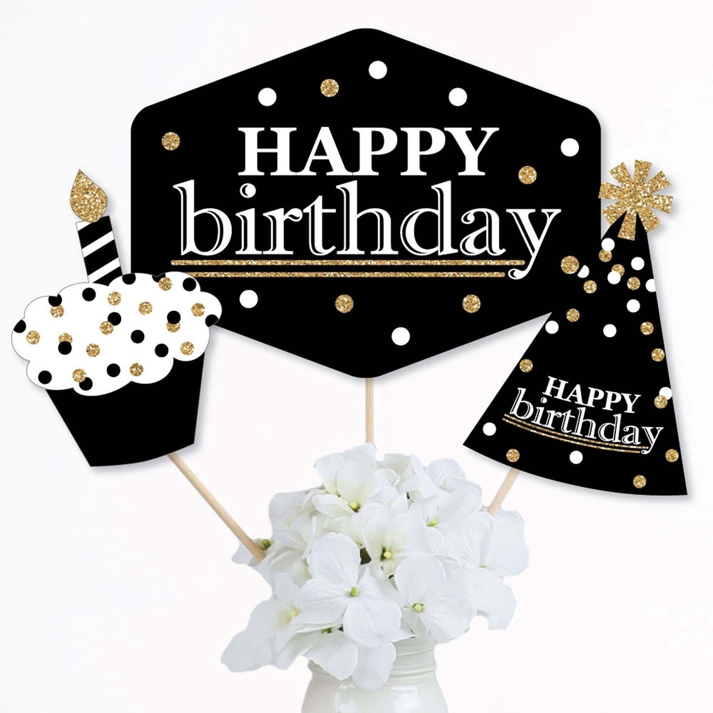 Adult Happy Birthday - Gold - Birthday Party Centerpiece Sticks - Table Toppers - Set of 15