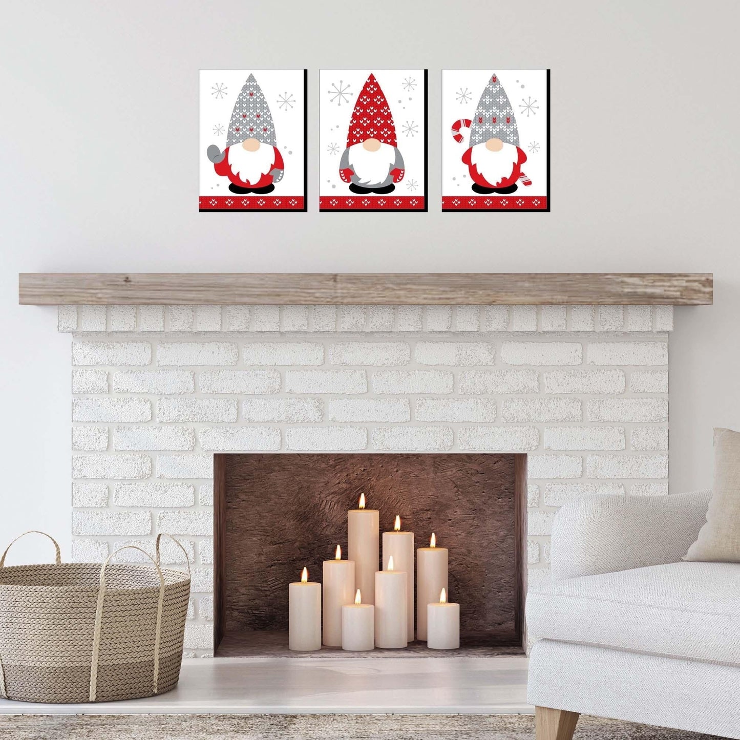 Christmas Gnomes - Holiday Wall Art Room Decor - 7.5 x 10 inches - Set of 3 Prints