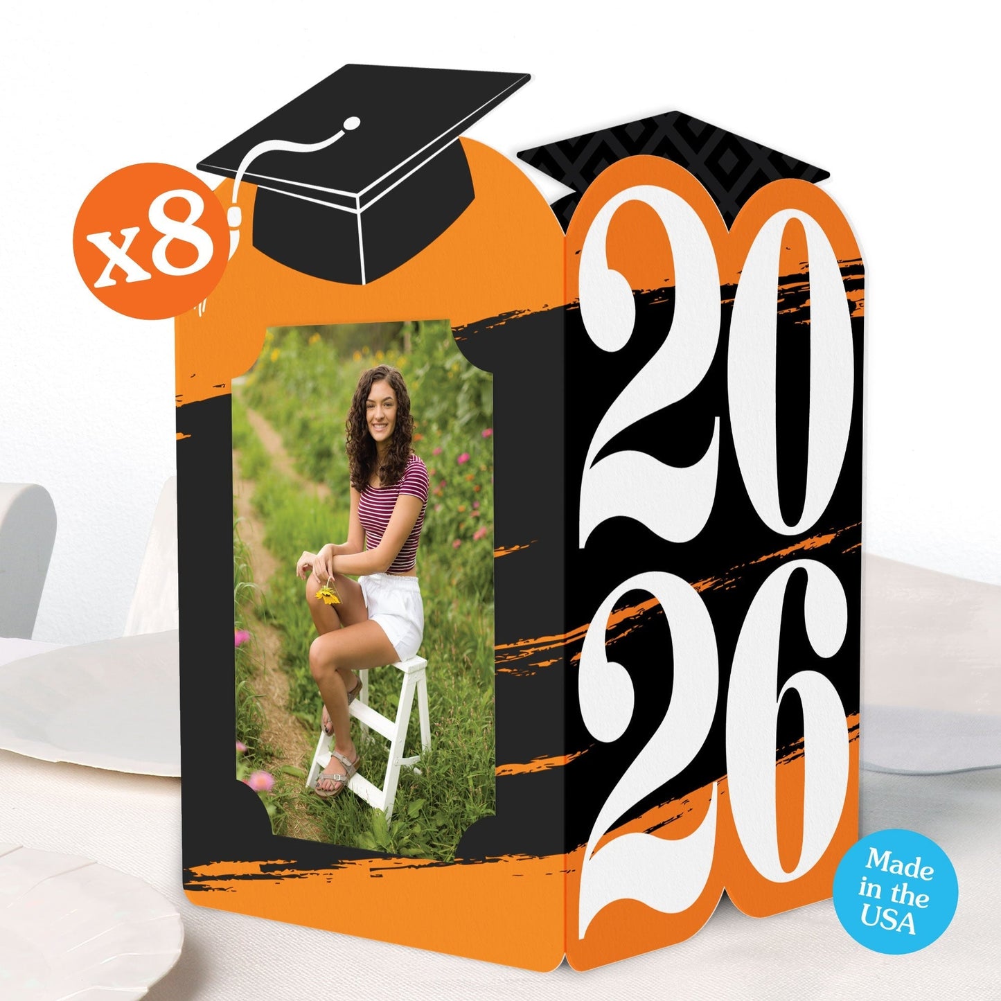 Orange Graduation Photo Centerpieces - 8 Ct