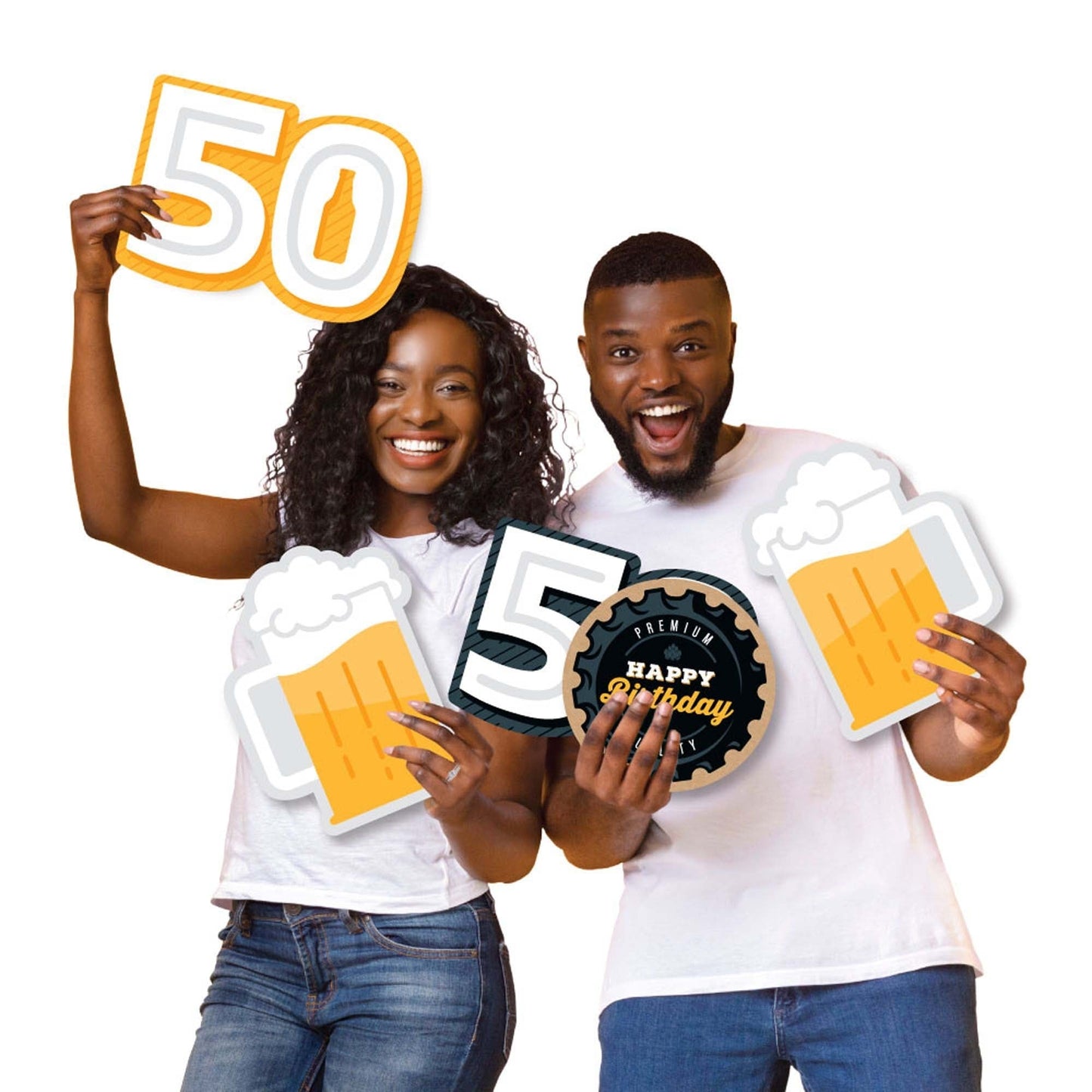 Cheers and Beers to 50 Years - Yard Sign and Outdoor Lawn Decorations - 50th Birthday Party Yard Signs - Set of 8