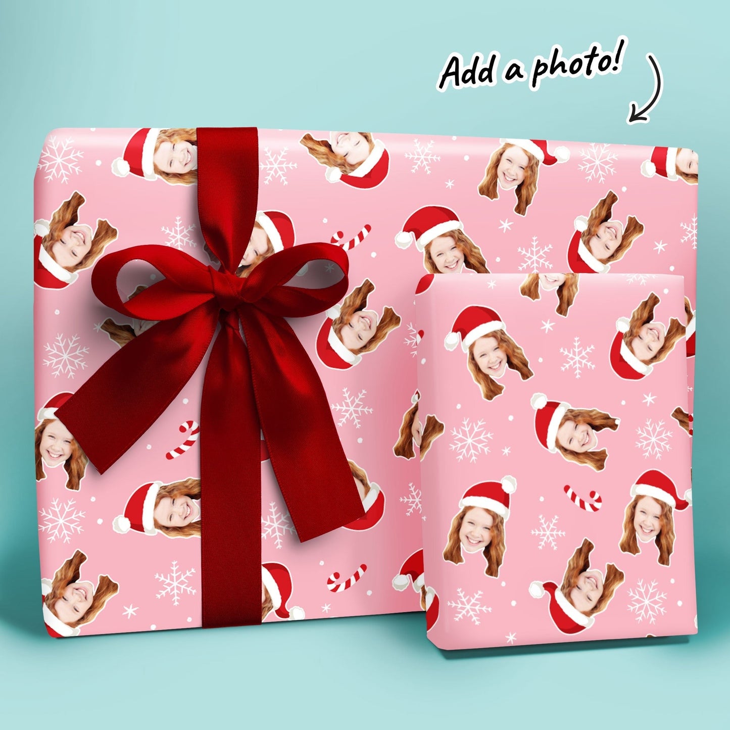 Custom Face Wrapping Paper - Pink Christmas Santa