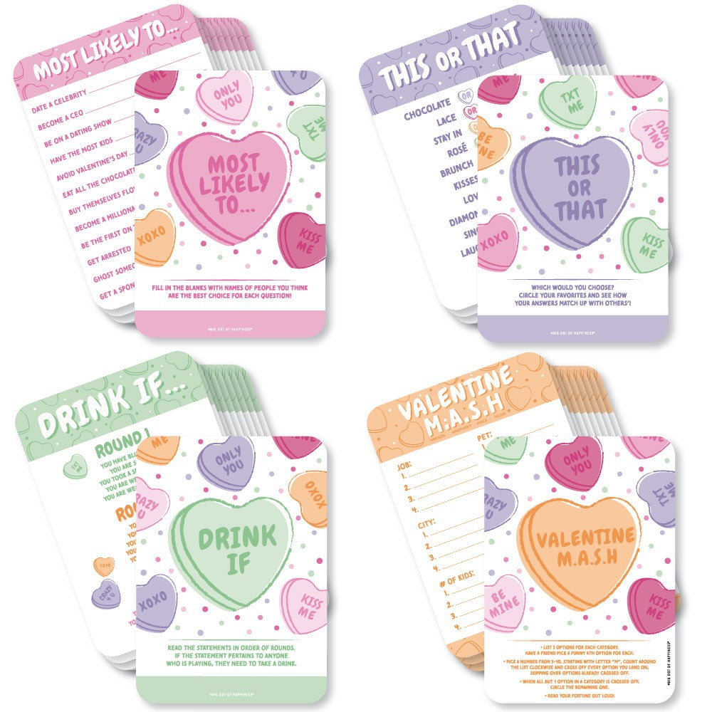 Valentine Hearts - 4 Adult Galentine’s & Valentine’s Day Party Games - 10 Cards Each - Gamerific Bundle