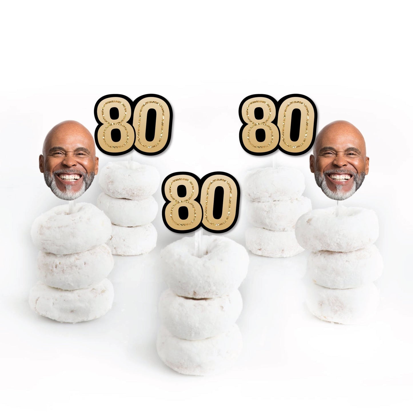 Custom Fun Face 80th Birthday Treat Picks - 24 Ct