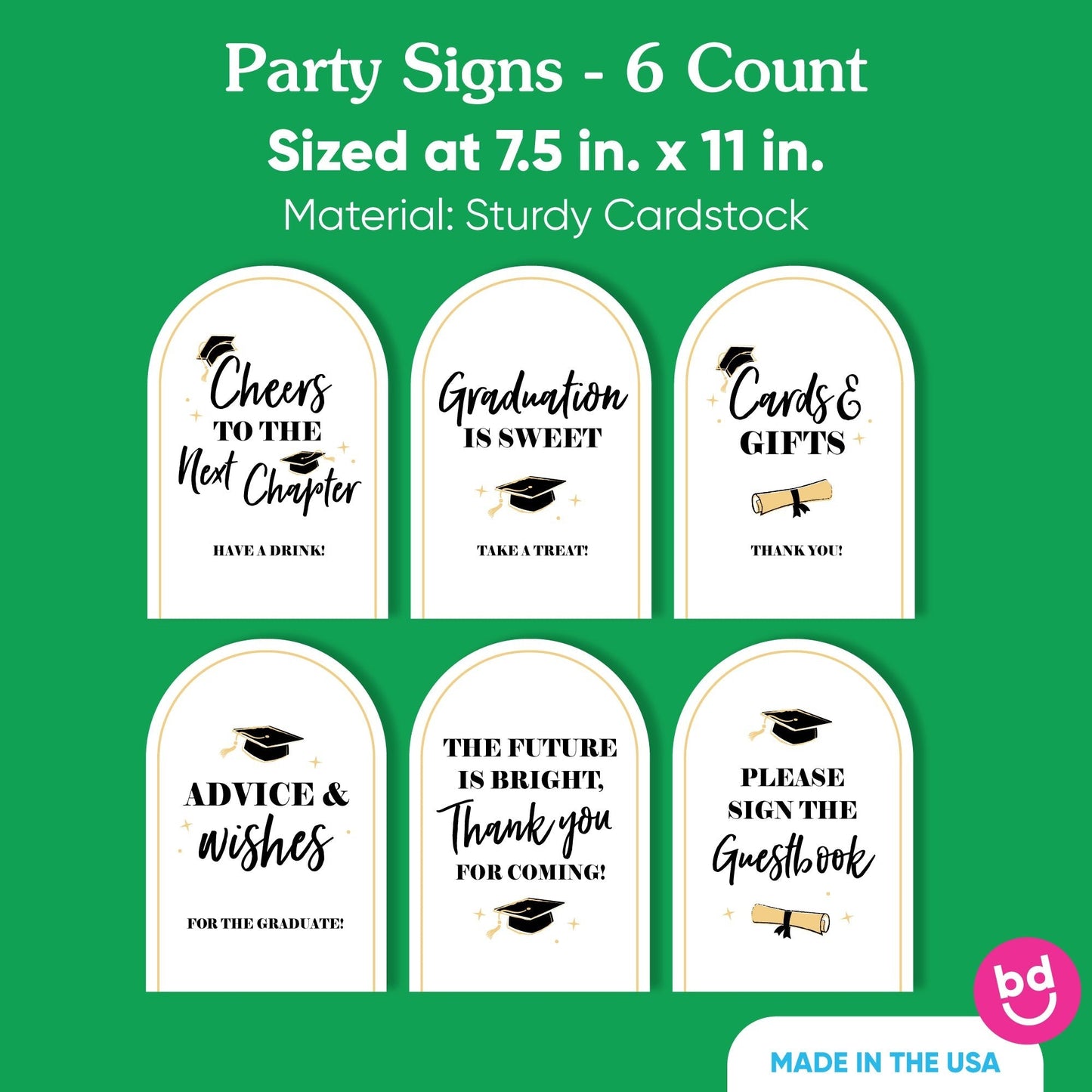 Black and Gold Graduation Party Signs Set - 6 Ct