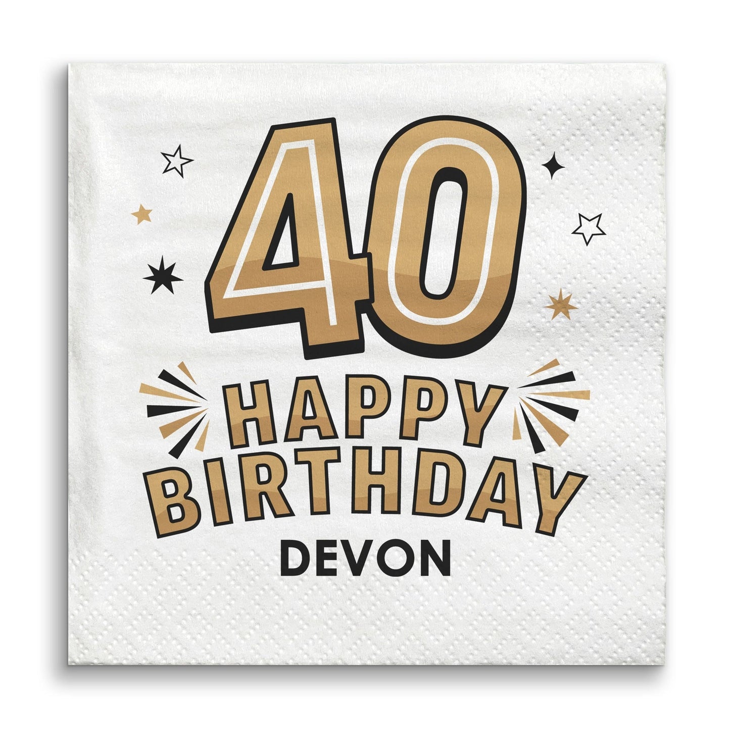 Custom Text Napkins - Black & Gold 40th Birthday - 50 Ct