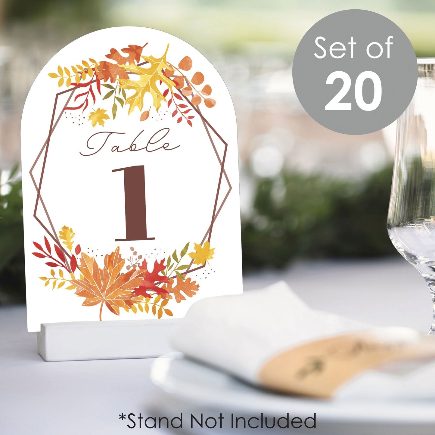 Fall Foliage Bride - Autumn Leaves Bridal Shower and Wedding Party Double-Sided 5 x 7 inches Cards - Table Numbers - 1-20