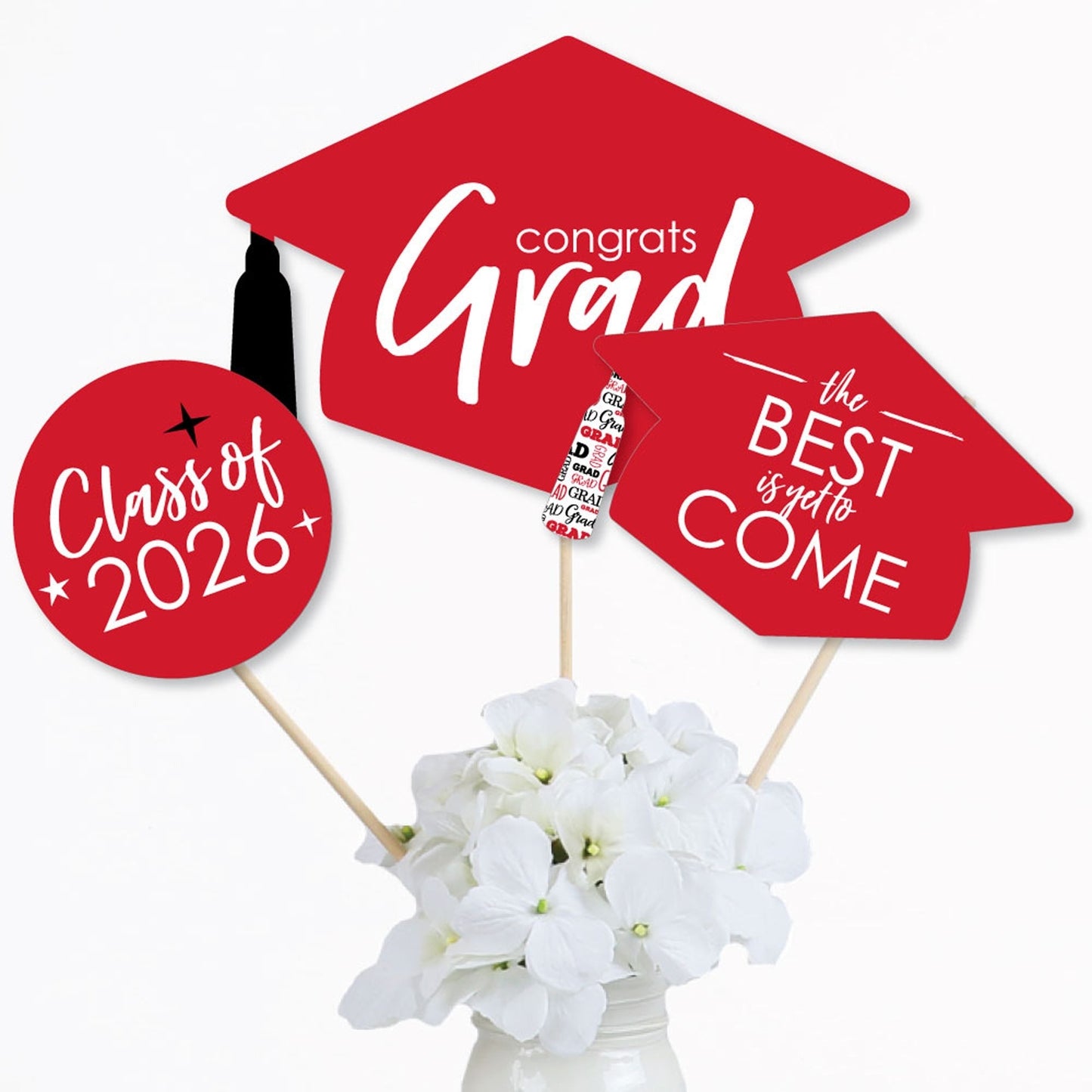 Red Grad - Best is Yet to Come - 2026 Red Graduation Party Centerpiece Sticks - Table Toppers - Set of 15
