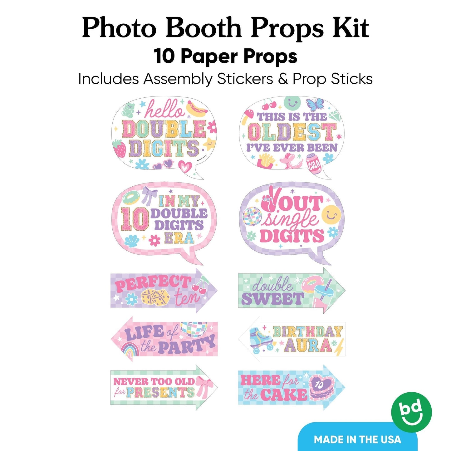 Preppy 10th Birthday Girl Funny Photo Props - 10 Ct