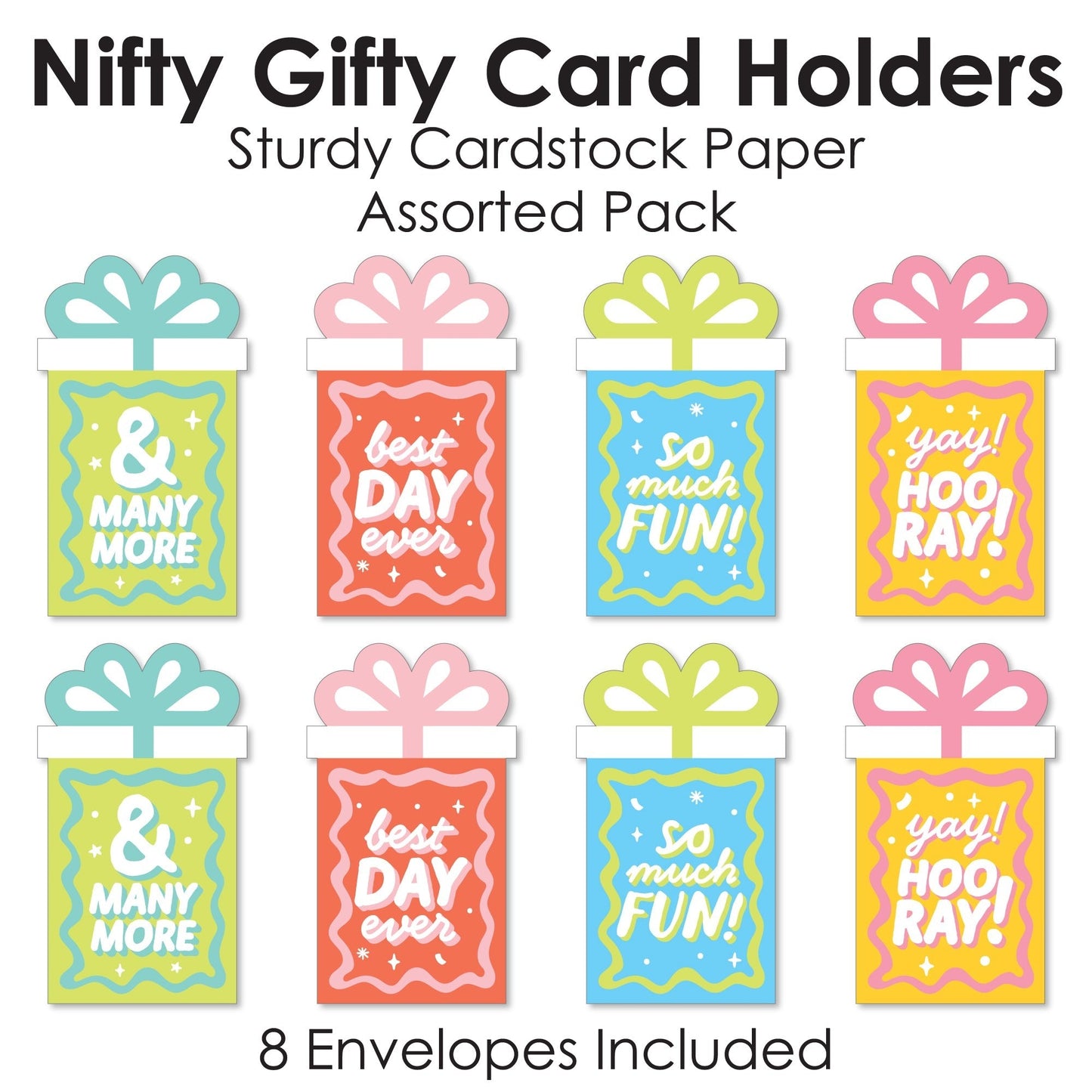 Party Time - Happy Birthday Party Money and Gift Card Sleeves - Nifty Gifty Card Holders - Set of 8