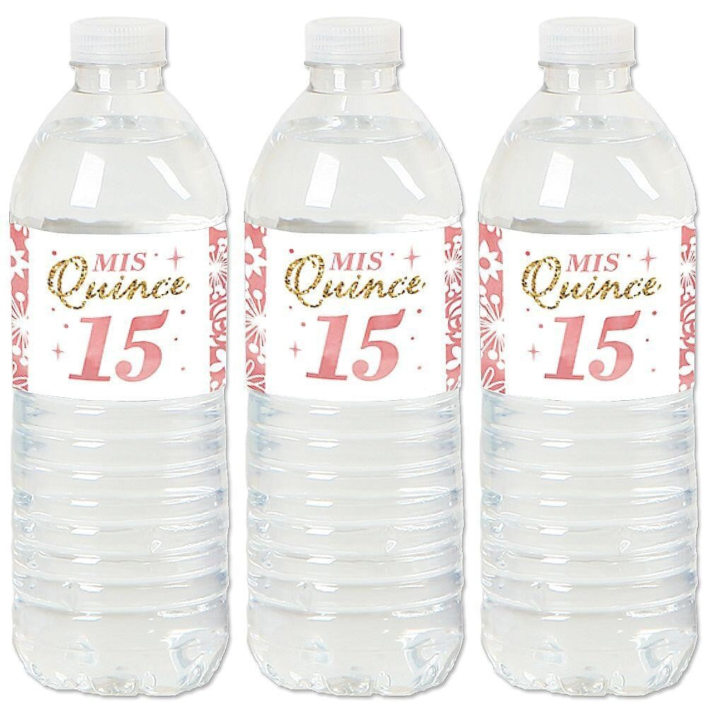 Mis Quince Anos - Quinceanera Sweet 15 Birthday Party Water Bottle Sticker Labels - Set of 20