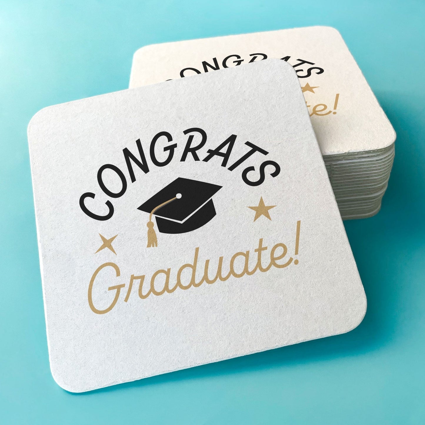 Drink Coasters - Black and Gold Congrats Graduate - 25 Ct