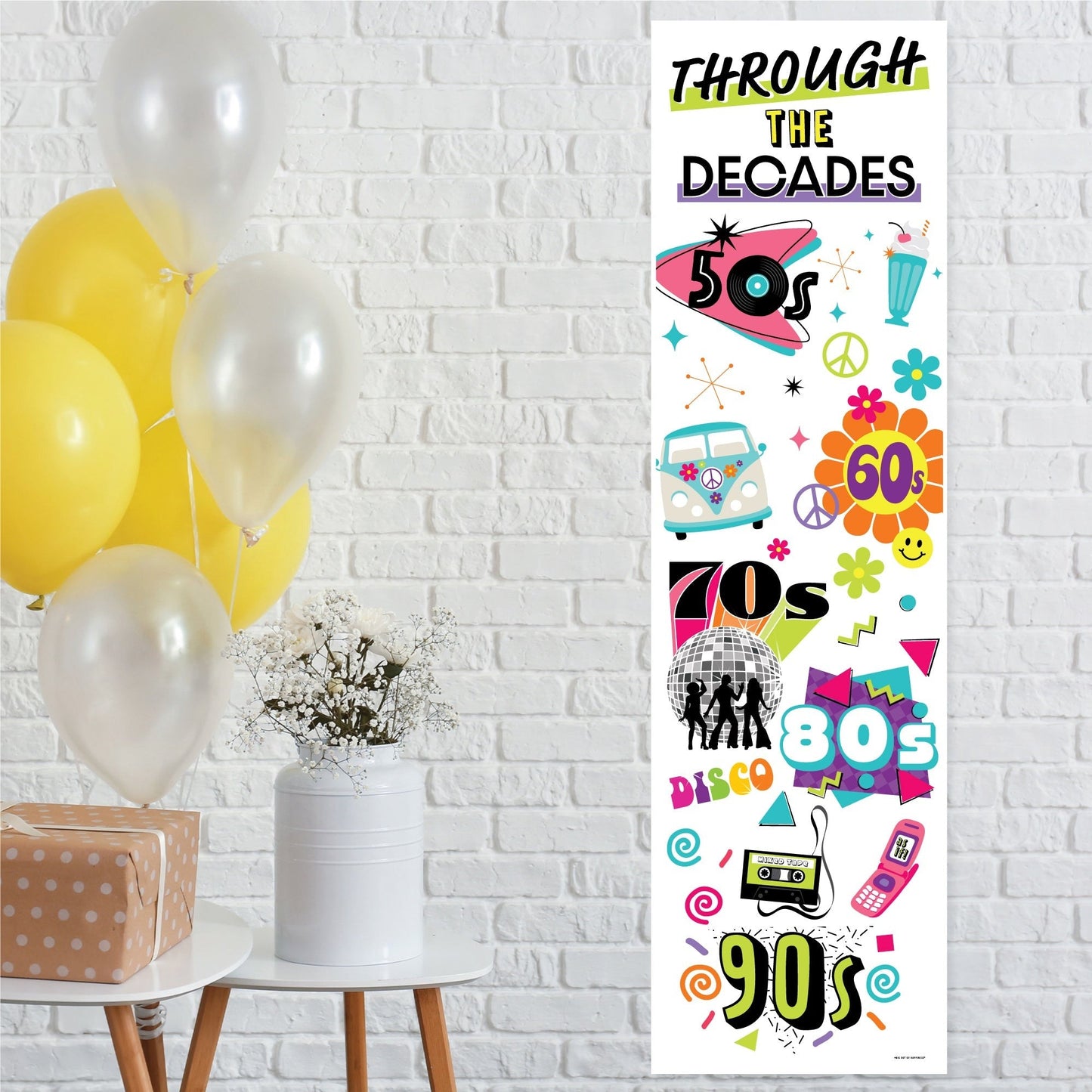 Through the Decades - 50s, 60s, 70s, 80s, and 90s Party Front Door Decoration - Vertical Banner