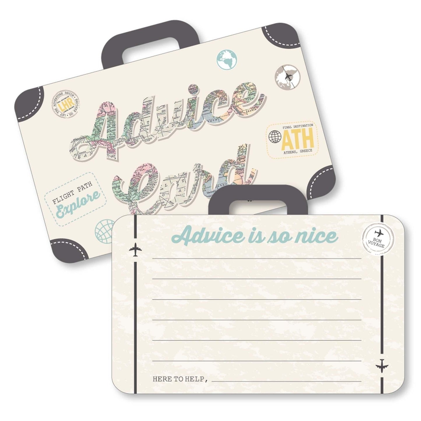 World Awaits - Suitcase Wish Card Travel Themed Graduation Party, Baby or Bridal Shower Activities - Shaped Advice Cards Game - Set of 20