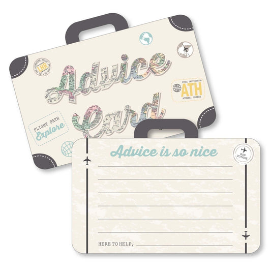 World Awaits - Suitcase Wish Card Travel Themed Graduation Party, Baby or Bridal Shower Activities - Shaped Advice Cards Game - Set of 20