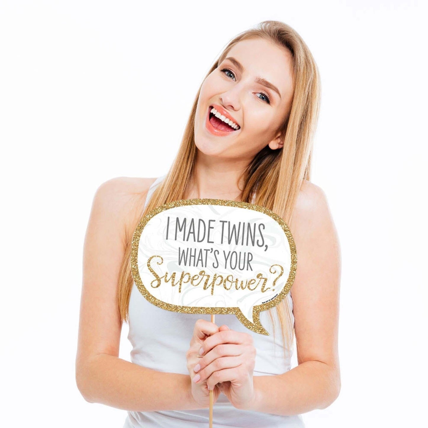 Funny It's Twins - 10 Piece Gold Twins Baby Shower Photo Booth Props Kit