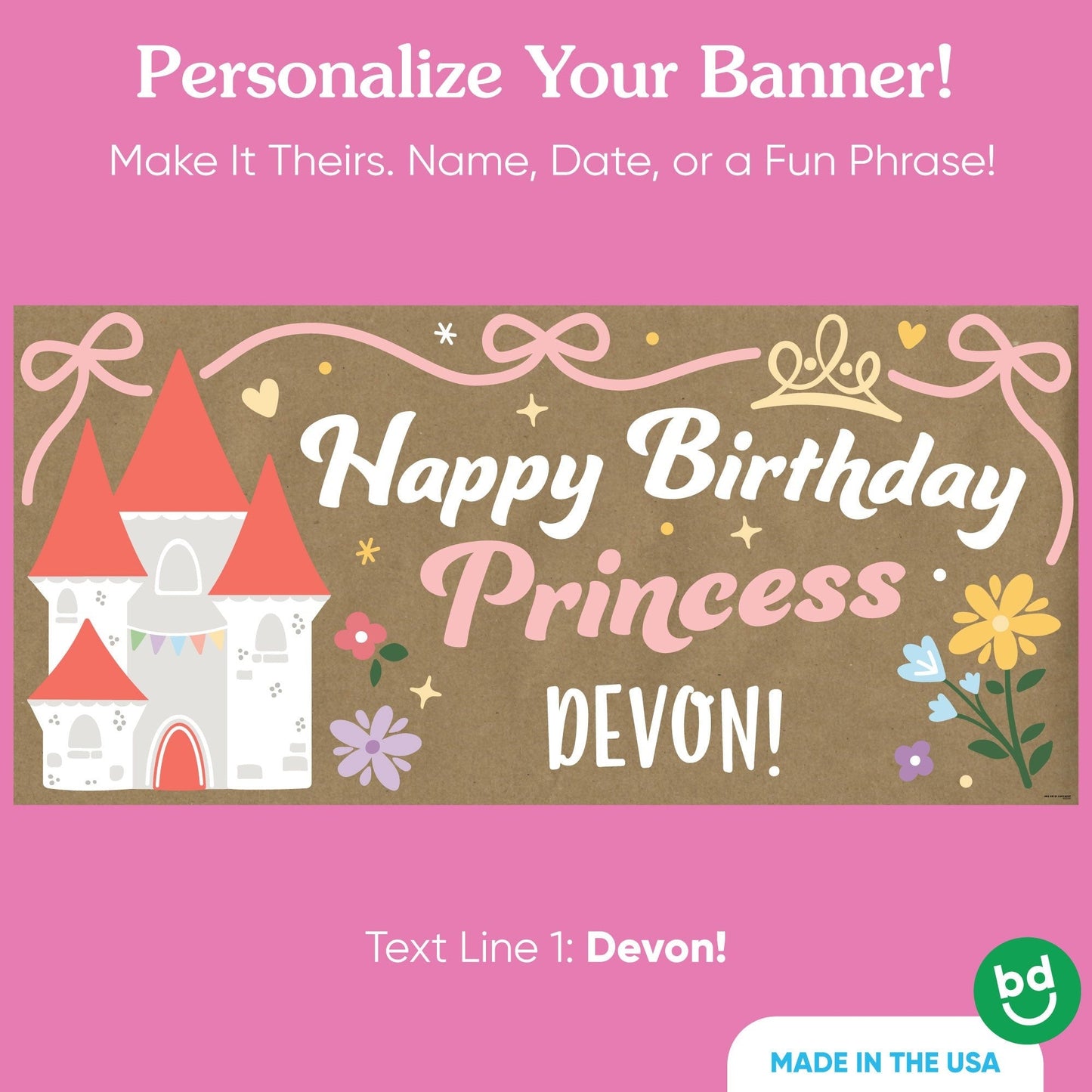 Custom Text Princess Birthday Kraft Banner