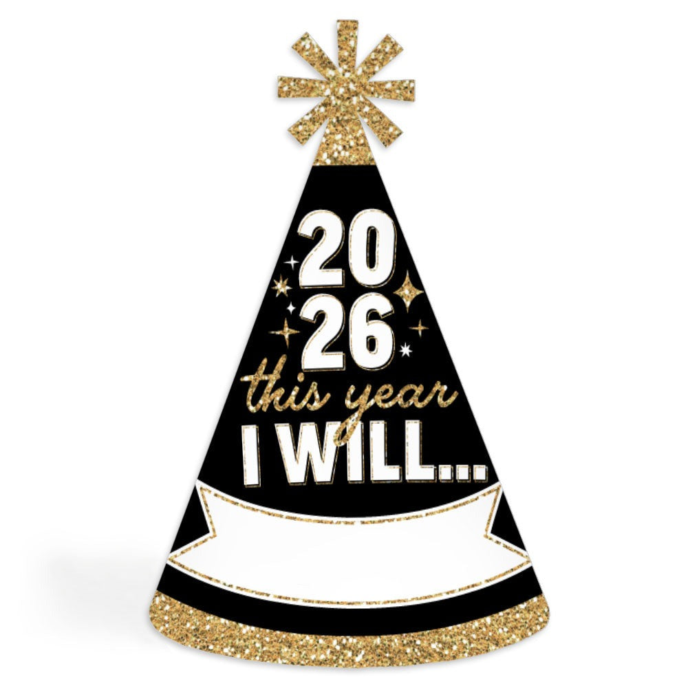 Hello New Year Cone Hats - 8 Ct