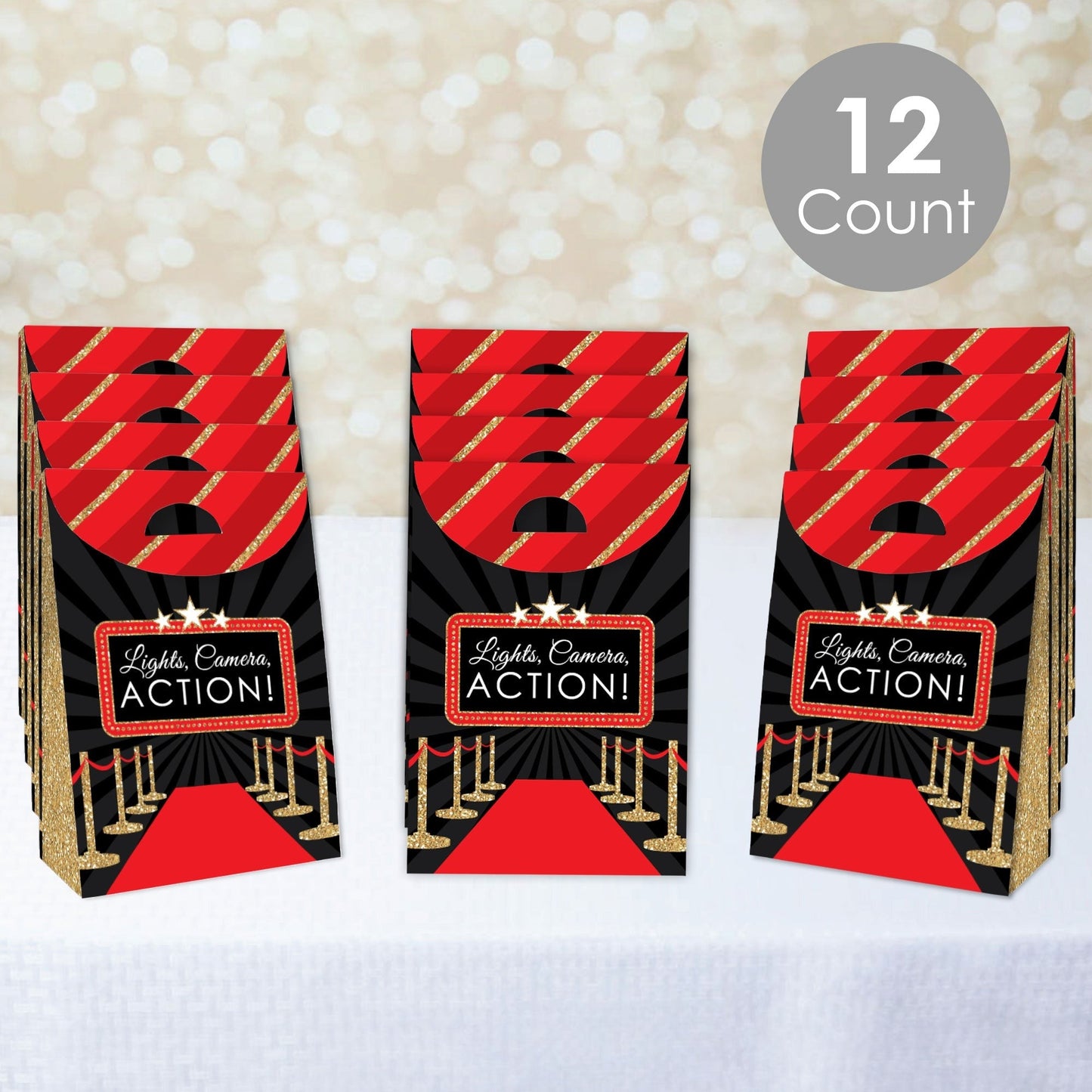 Red Carpet - Movie Night Gift Favor Bags - Party Goodie Boxes - Set of 12