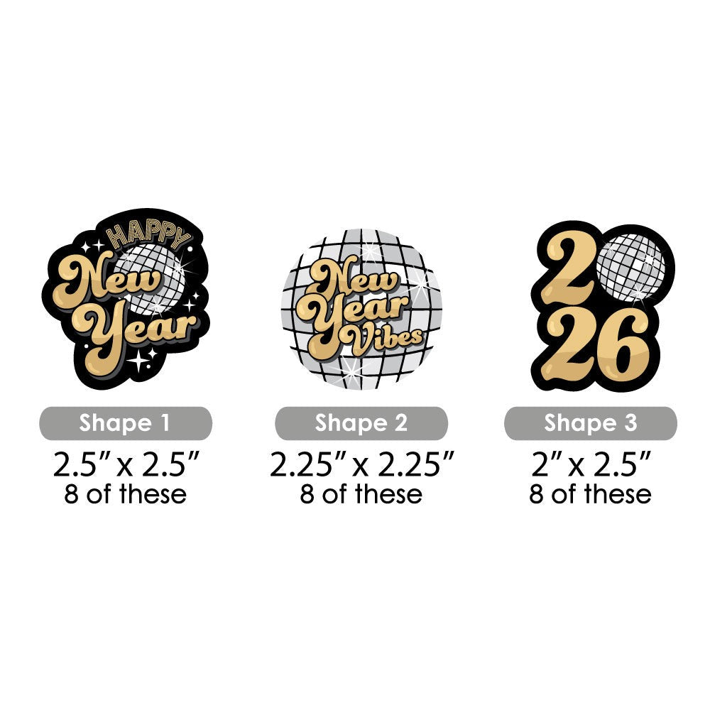 Disco New Year - Paper Straw Decor - Groovy 2026 NYE Party Striped Decorative Straws - Set of 24