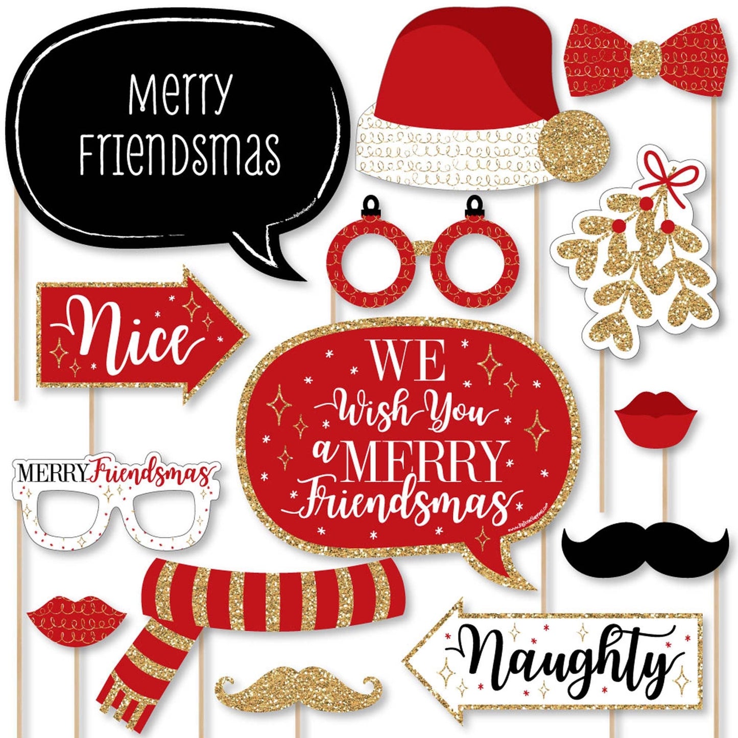 Red and Gold Friendsmas - Friends Christmas Party Photo Booth Props Kit - 20 Count