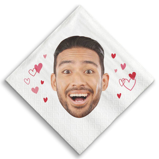 Custom Face Napkins - Pink & Red Hearts