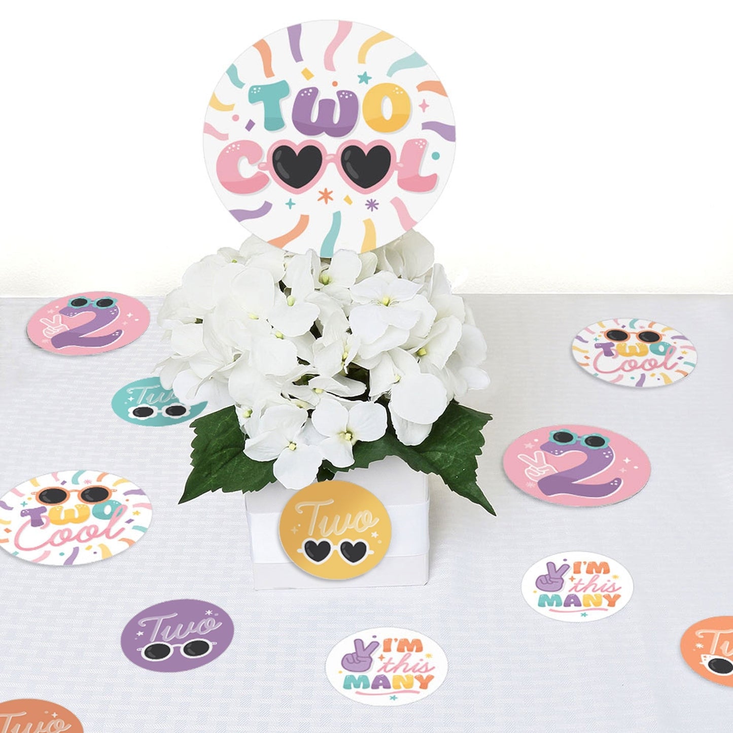 Two Cool - Girl - Pastel 2nd Birthday Party Giant Circle Confetti - Party Decorations - Large Confetti 27 Count