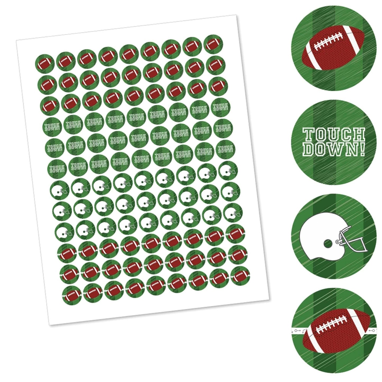 End Zone - Football - Round Candy Labels Party Favors - Fits Hershey's Kisses - 108 ct