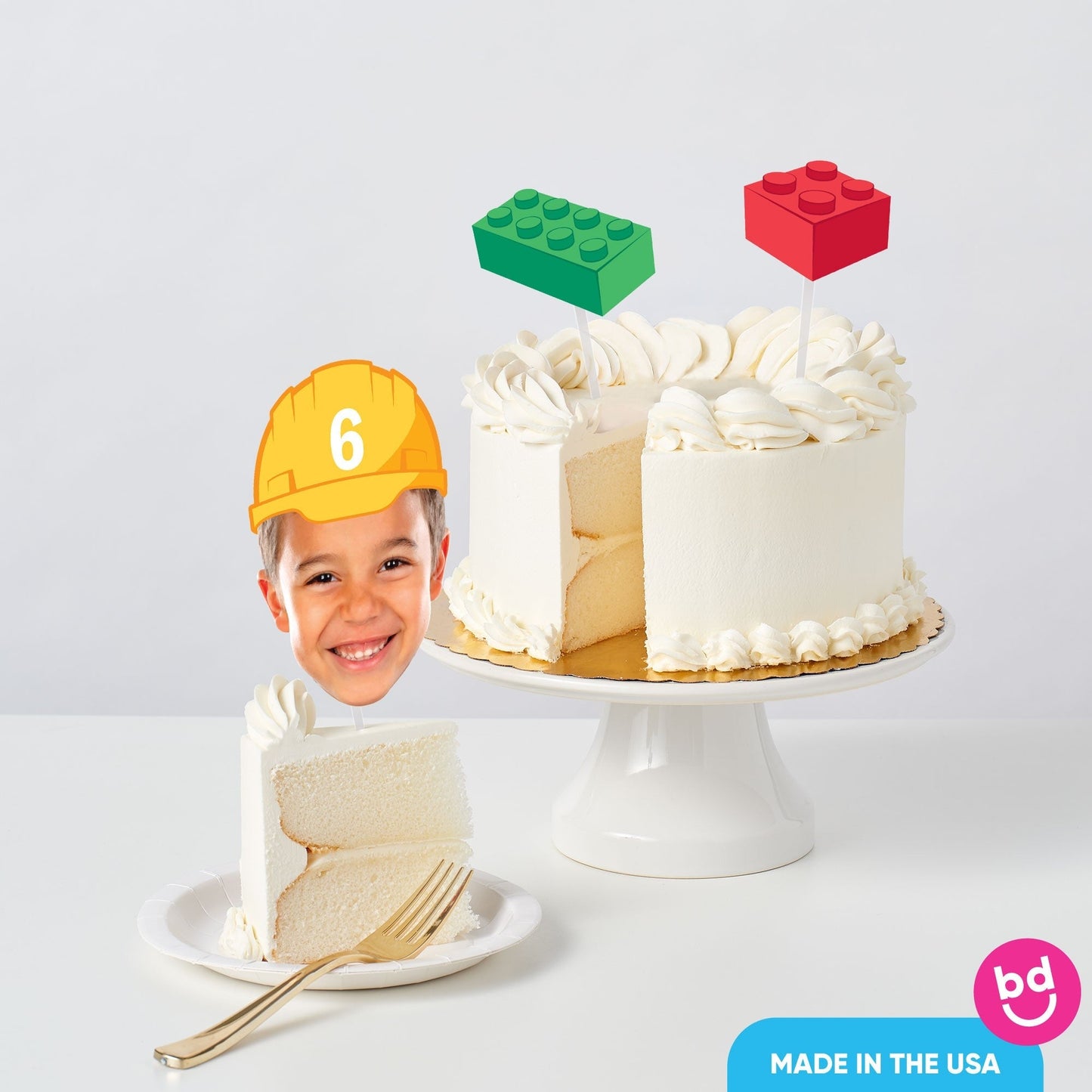Custom Face Building Blocks Cake Topper - 3 Pc