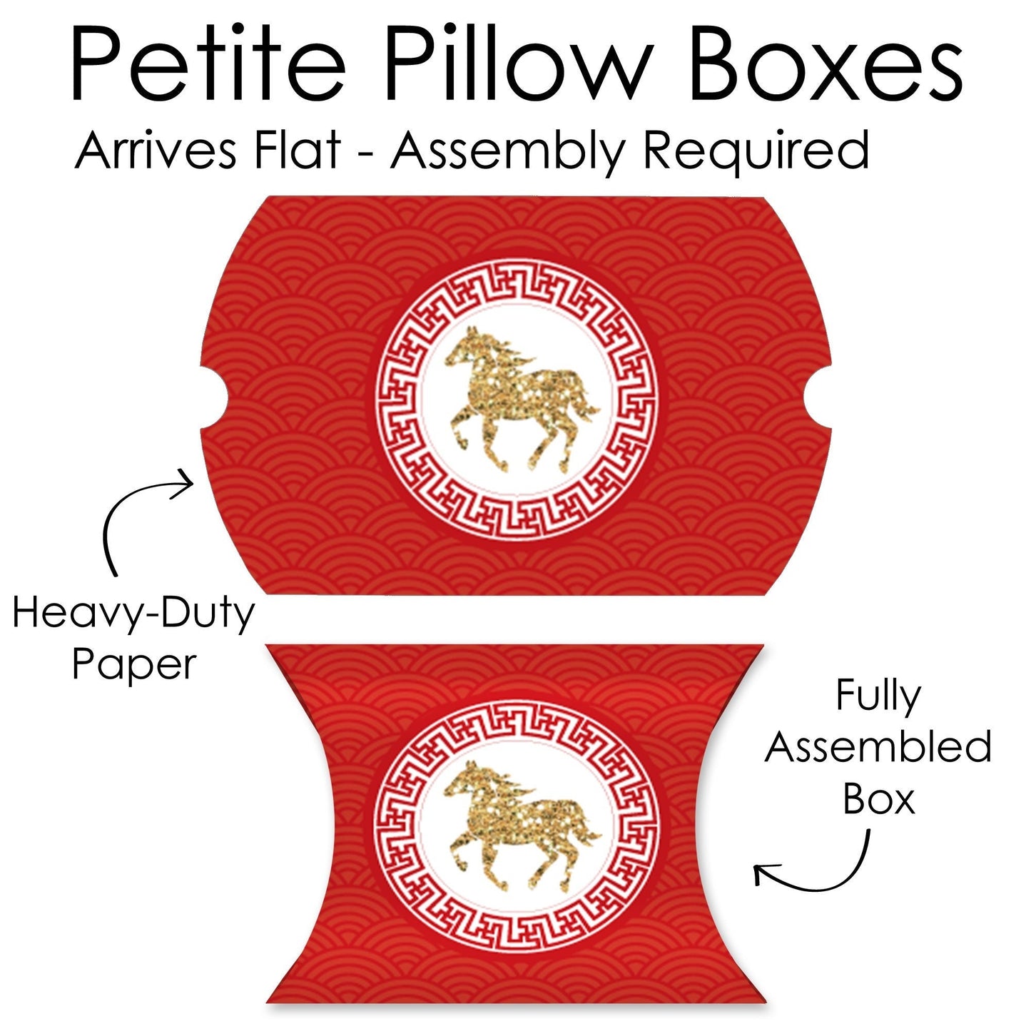 Chinese New Year - Favor Gift Boxes - 2026 Year of the Horse Petite Pillow Boxes - Set of 20
