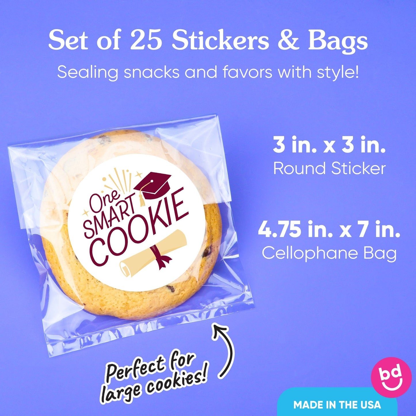 Maroon Grad Stickers & Clear Cookie Bags - 25 Ct