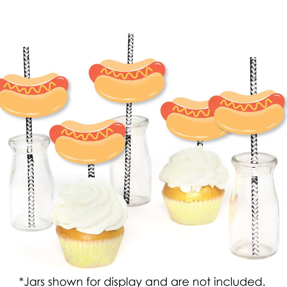 Hot Dog Straw Decor - 24 Ct