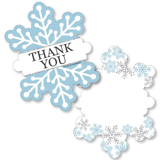 Winter Wonderland - Shaped Thank You Cards - Snowflake Holiday Birthday Party and Baby Shower Thank You Note Cards with Envelopes - Set of 12