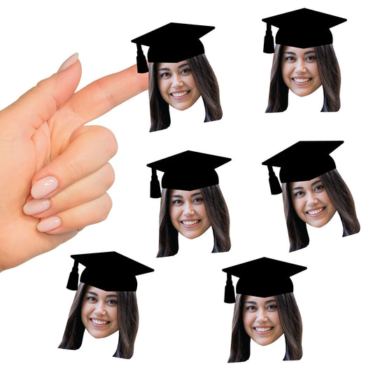 Custom Photo Black Grad Cap Fun Face Cut-Out Stickers - Set of 24