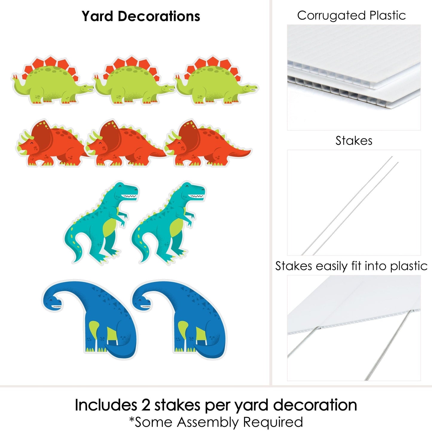 Roar Dinosaur - Trex, Triceratops, Stegosaurus and Brontosaurus Lawn Decorations - Outdoor Dino Mite Baby Shower or Birthday Party Yard Decorations - 10 Piece