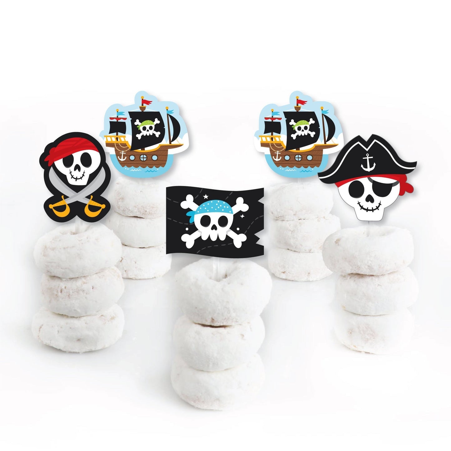 Pirate Ship Adventures - Dessert Cupcake Toppers - Skull Birthday Party Clear Treat Picks - Set of 24