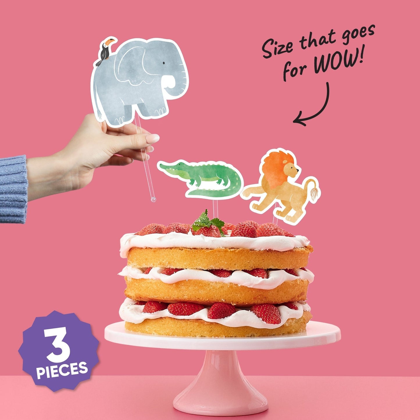 Safari Animals Cake Topper - 3 Pc
