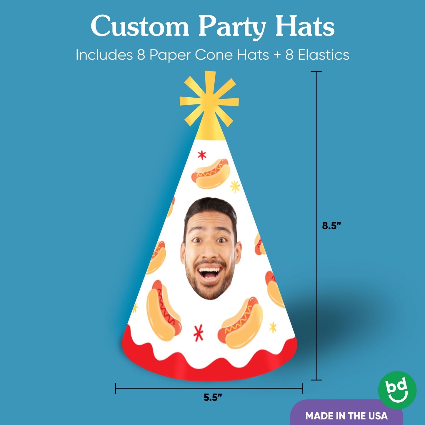 Custom Hot Dog Cone Hats - 8 Ct