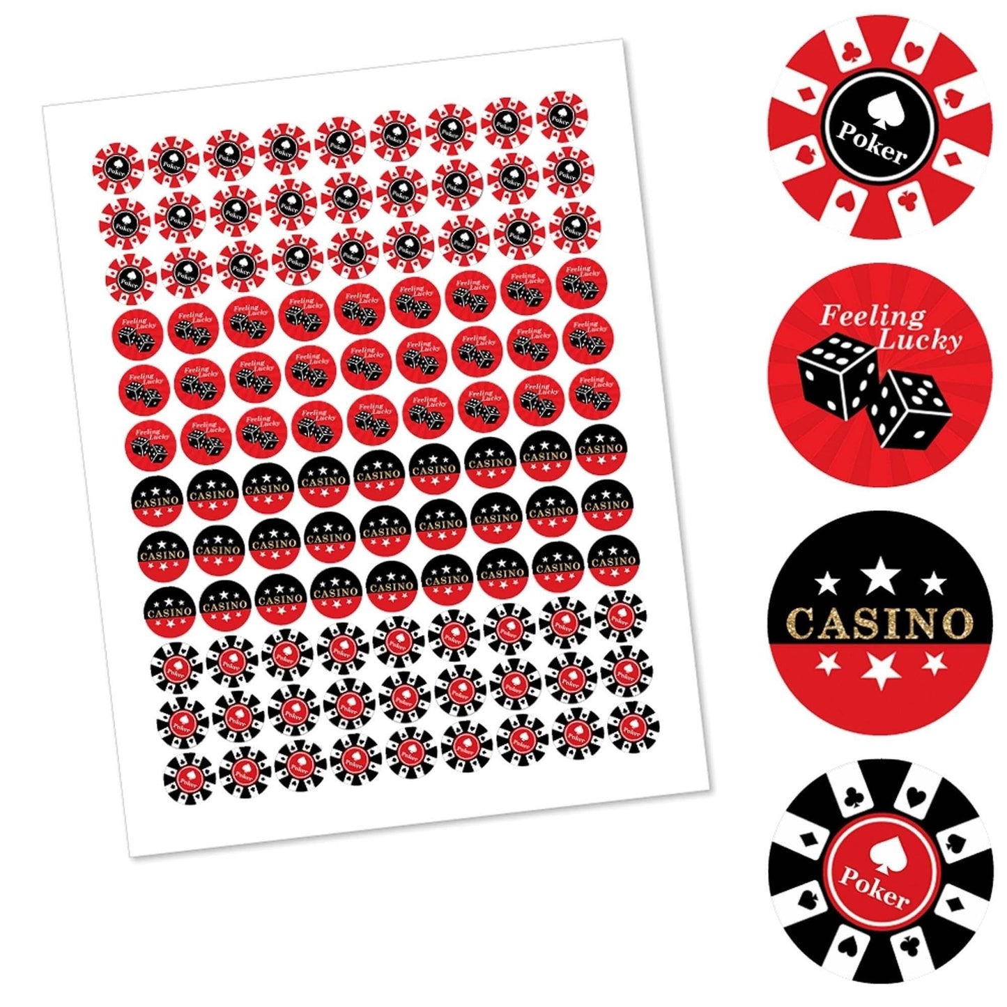 Las Vegas - Round Candy Labels Casino Party Favors - Fits Hershey's Kisses - 108 ct