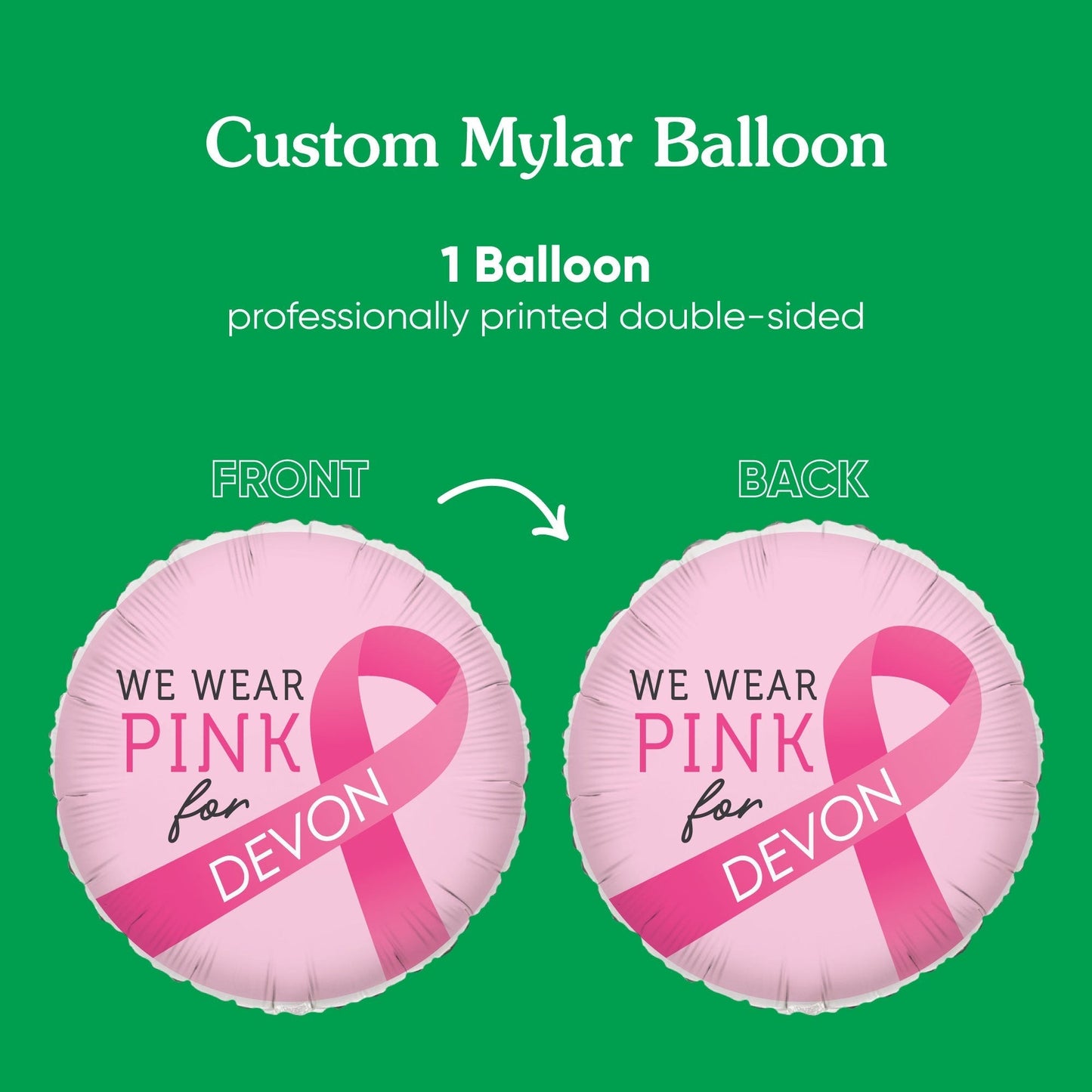 Custom Text Balloon - Breast Cancer Awareness - Double Sided - 1 Ct
