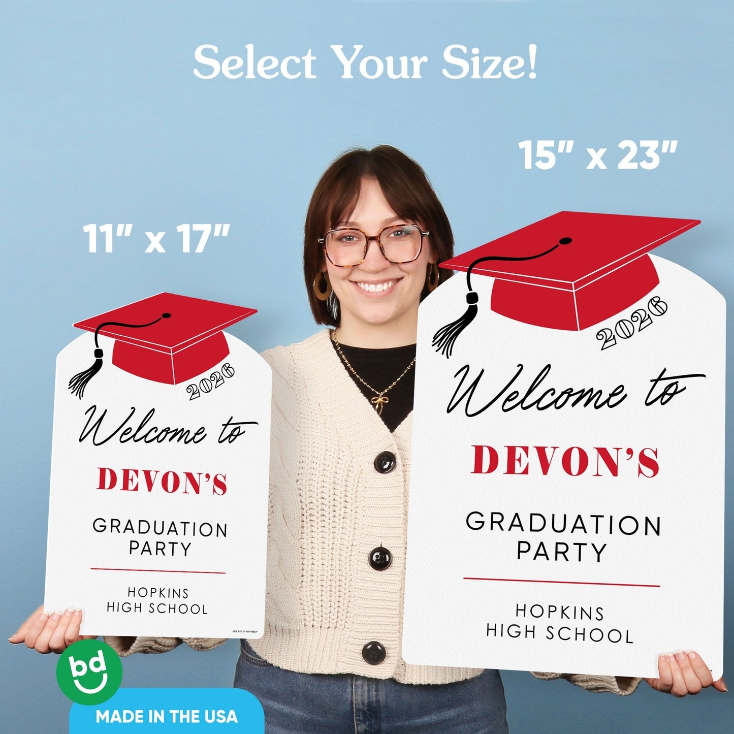 Personalized Text Red Graduation Welcome Sign (Select Your Size)