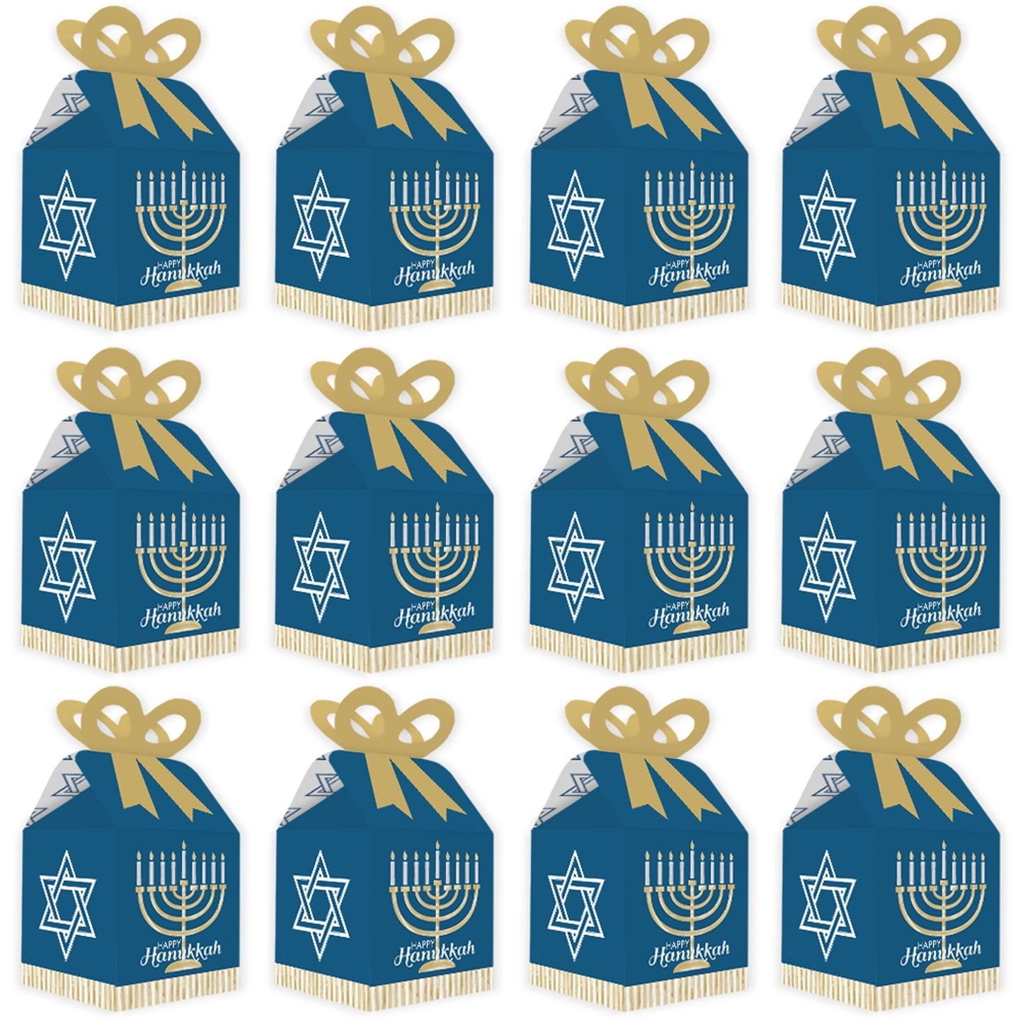 Happy Hanukkah - Square Favor Gift Boxes - Chanukah Holiday Party Bow Boxes - Set of 12