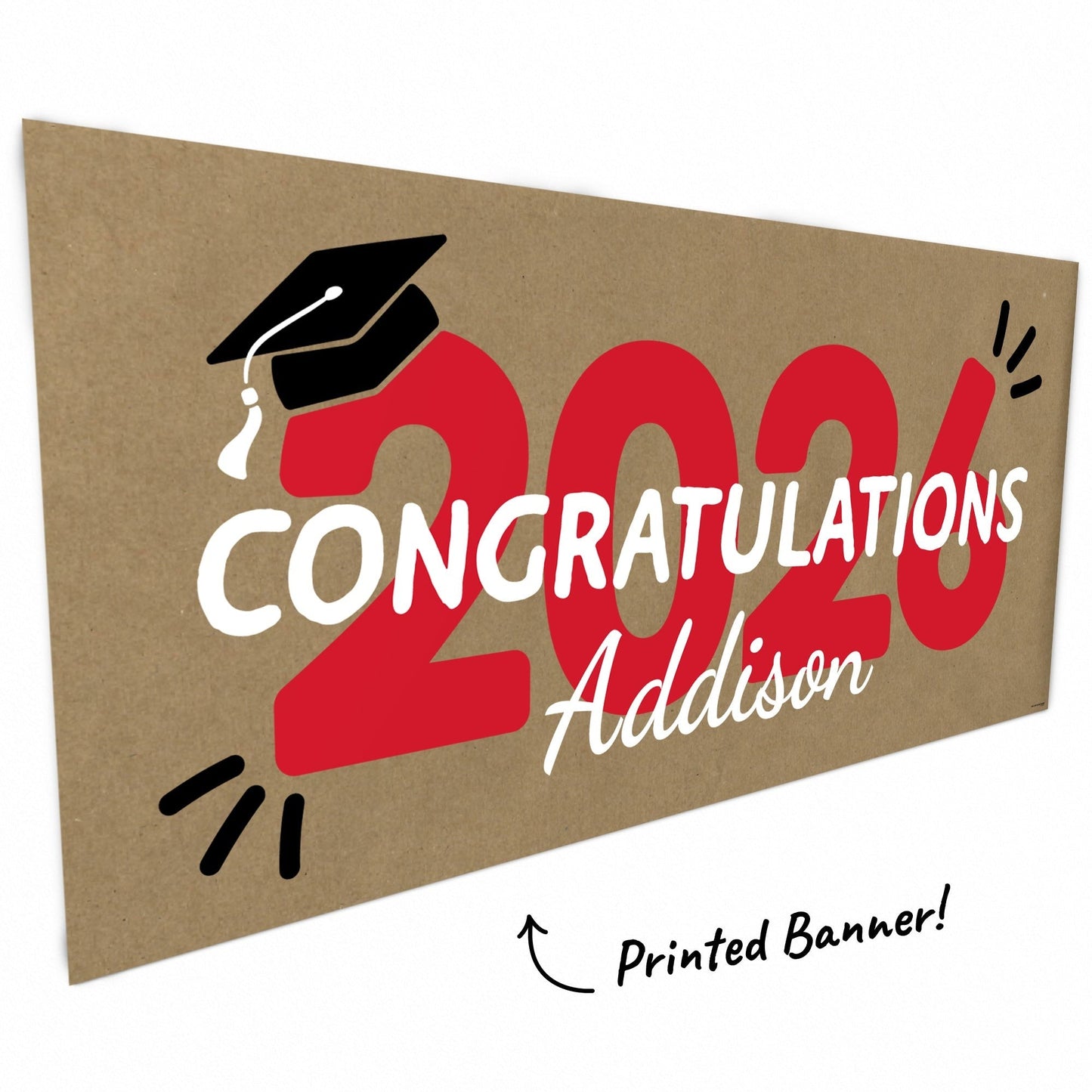 Custom Text Red 2026 Grad Kraft Banner